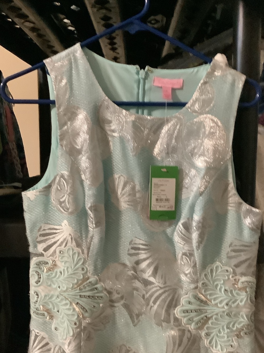 Lilly Pulitzer Light Aqua and Silver Metallic mila shift Seashell Dress - Picture 4 of 9